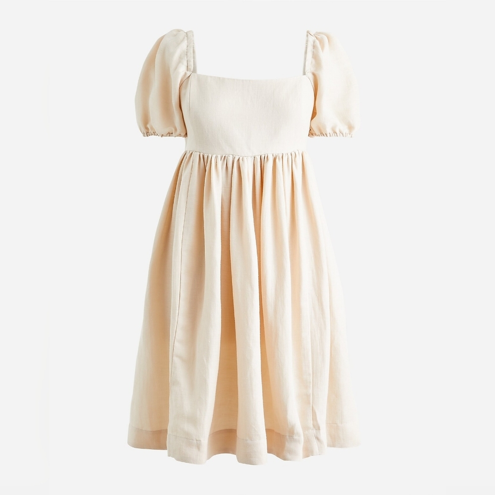 J. Crew Cupro Linen Puff Sleeve Square Neck Dress